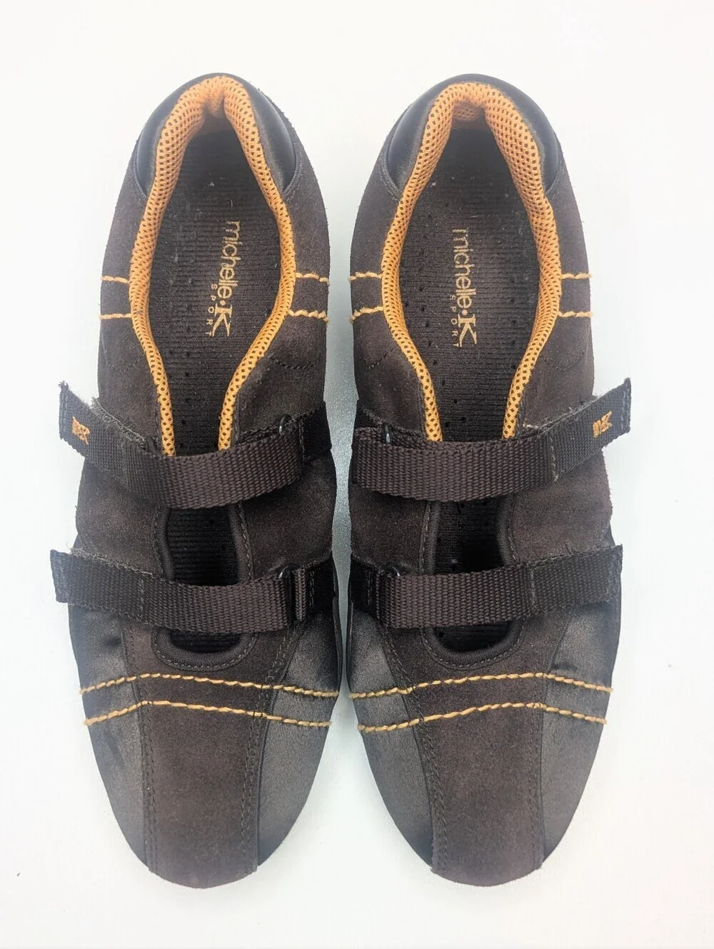 Michelle K Sport Suede Satin Sneakers Sneakerinas Ballet Brown Orange Size 7